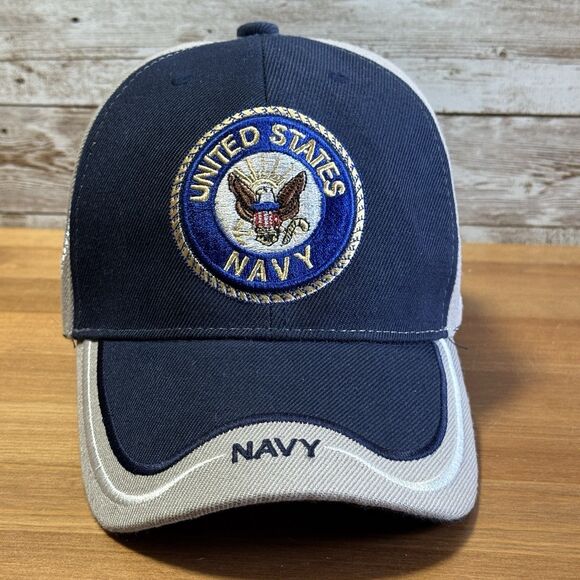U.S. NAVY Hat USN Military NAVY Embroidered Baseball Cap Blue Gray Adjustable - Picture 1 of 13
